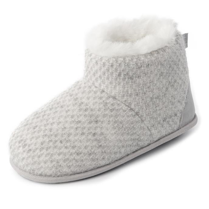 Isotoner® Ladies Sparkle Knit Boot Slippers Light Grey Extra Image 2